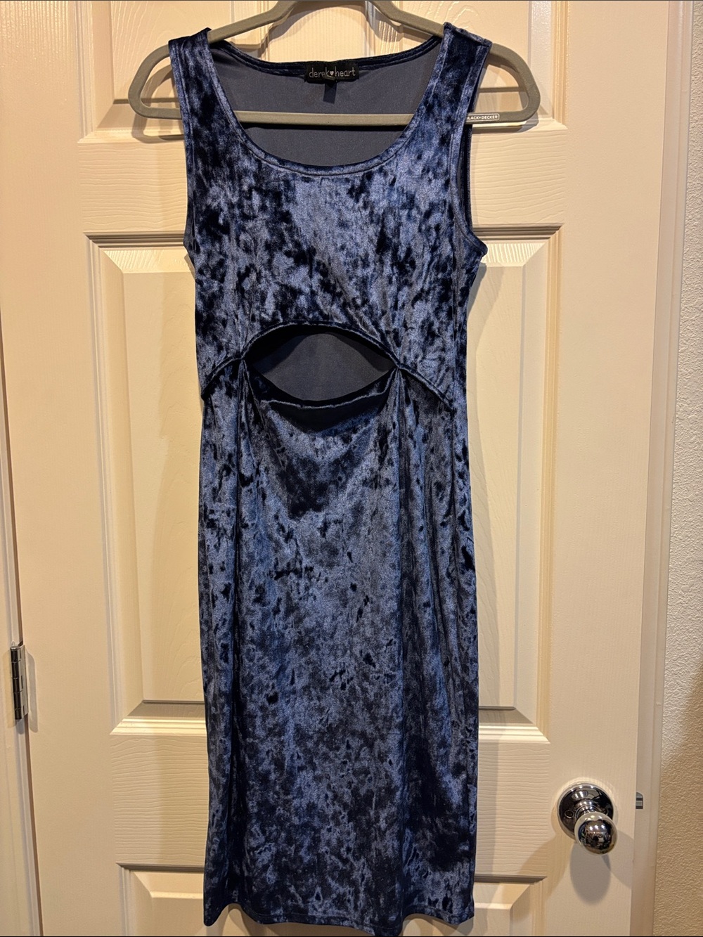Derek Heart Navy Crushed Velvet Cutout Midi Dress
